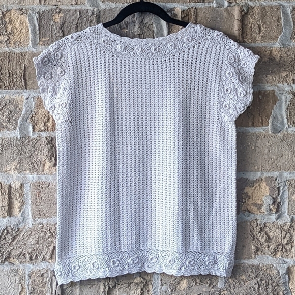 Vintage 70s Bando Hand Made Crochet Blouse Beige Neutral Medium - Picture 5 of 7